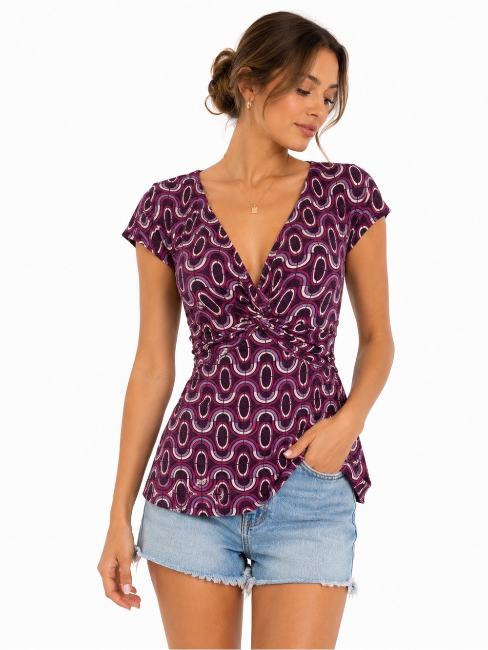 Vintage Y2K Warehouse One Purple Metallic Empire Waist Babydoll Top Boho XL?
